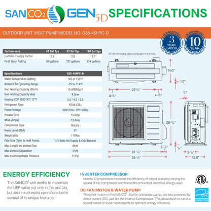 SanCO2 Heat Pump Water Heater (Gen 5-D)